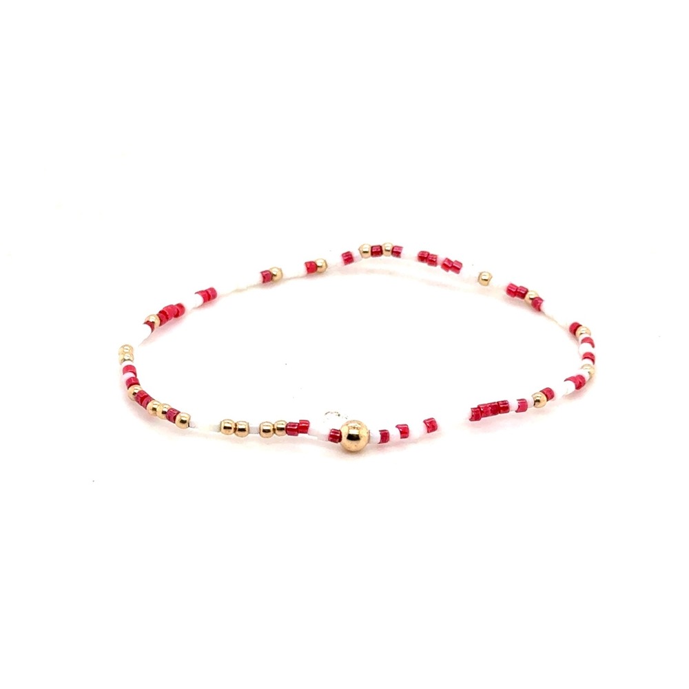 Enewton Red and Gold Beaded Stretch Bracelet Gold Filled Accent Bead Stackable